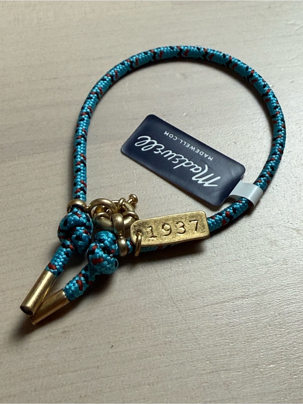 Madswells Turquoise Braided Rope Bracelet with Gold 1937 Tag Y2K vintage